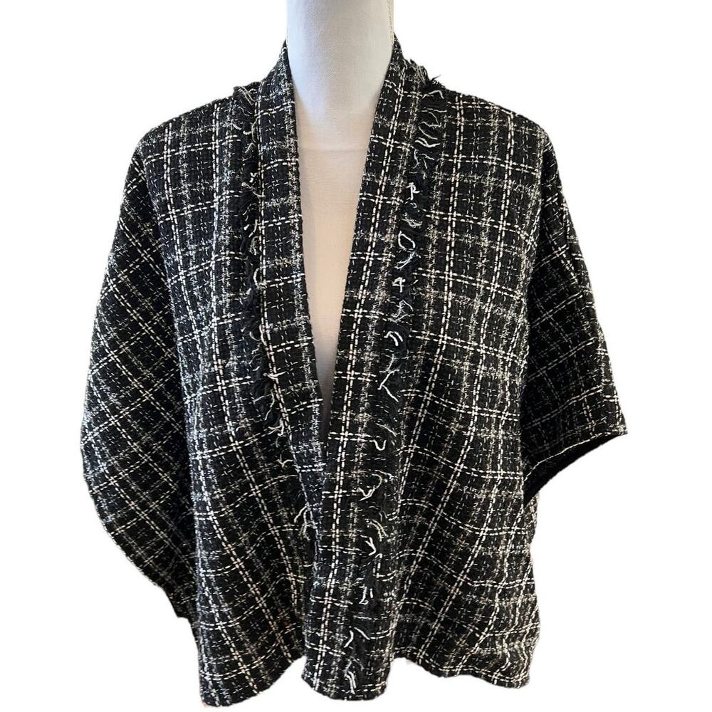 INC International Concepts Dressy Metallic Black Tweed Cape Shawl